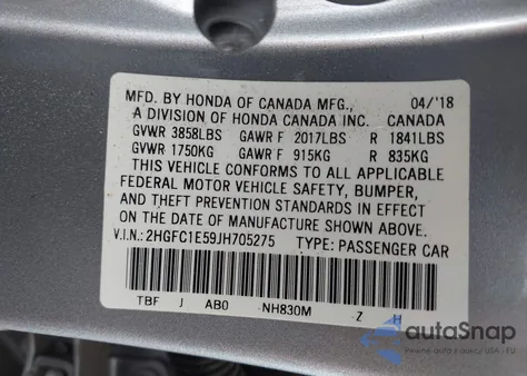 2018 Honda Civic Si z USA, uszkodzony, nr VIN 2HGFC1E59JH705275